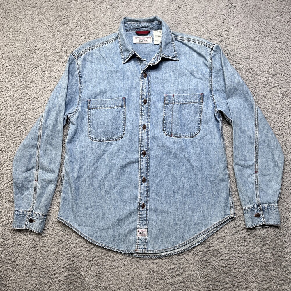 Levis Denim Shirt Mens M Light Blue 100% Cotton Button Western
